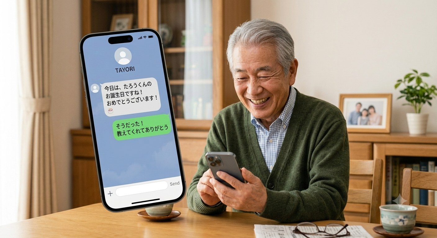自宅でLINEを楽しむ利用者の写真